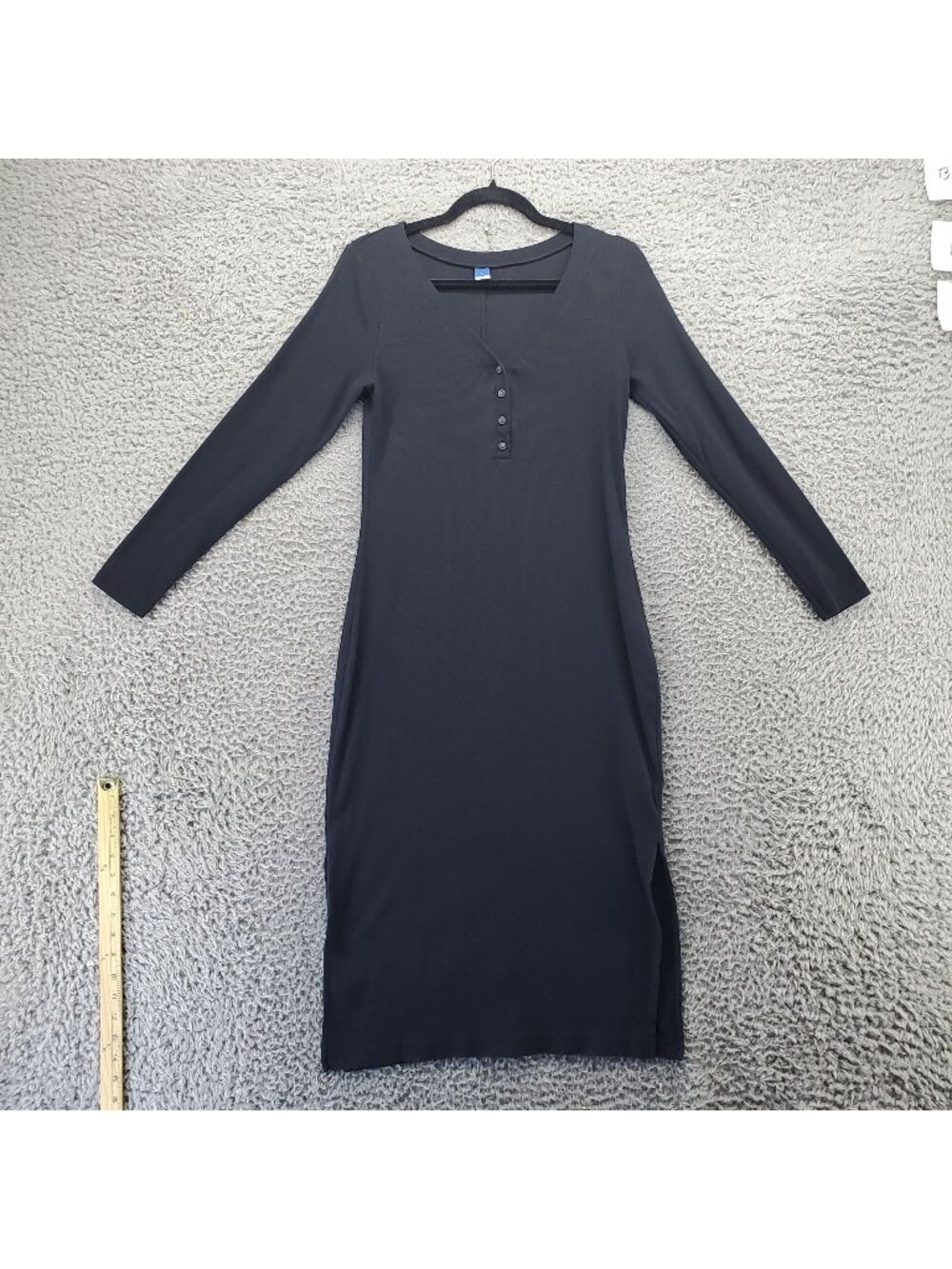 Old Navy Dress Womens Large Black LS Rib Henley Cotton Blend Long Sleeve Casual